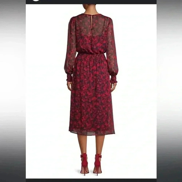 TOMMY HILFIGER DRESS RED BLACK FLORAL CHIFFON LONG SLEEVE MIDI SIZE 4 - Picture 16 of 16